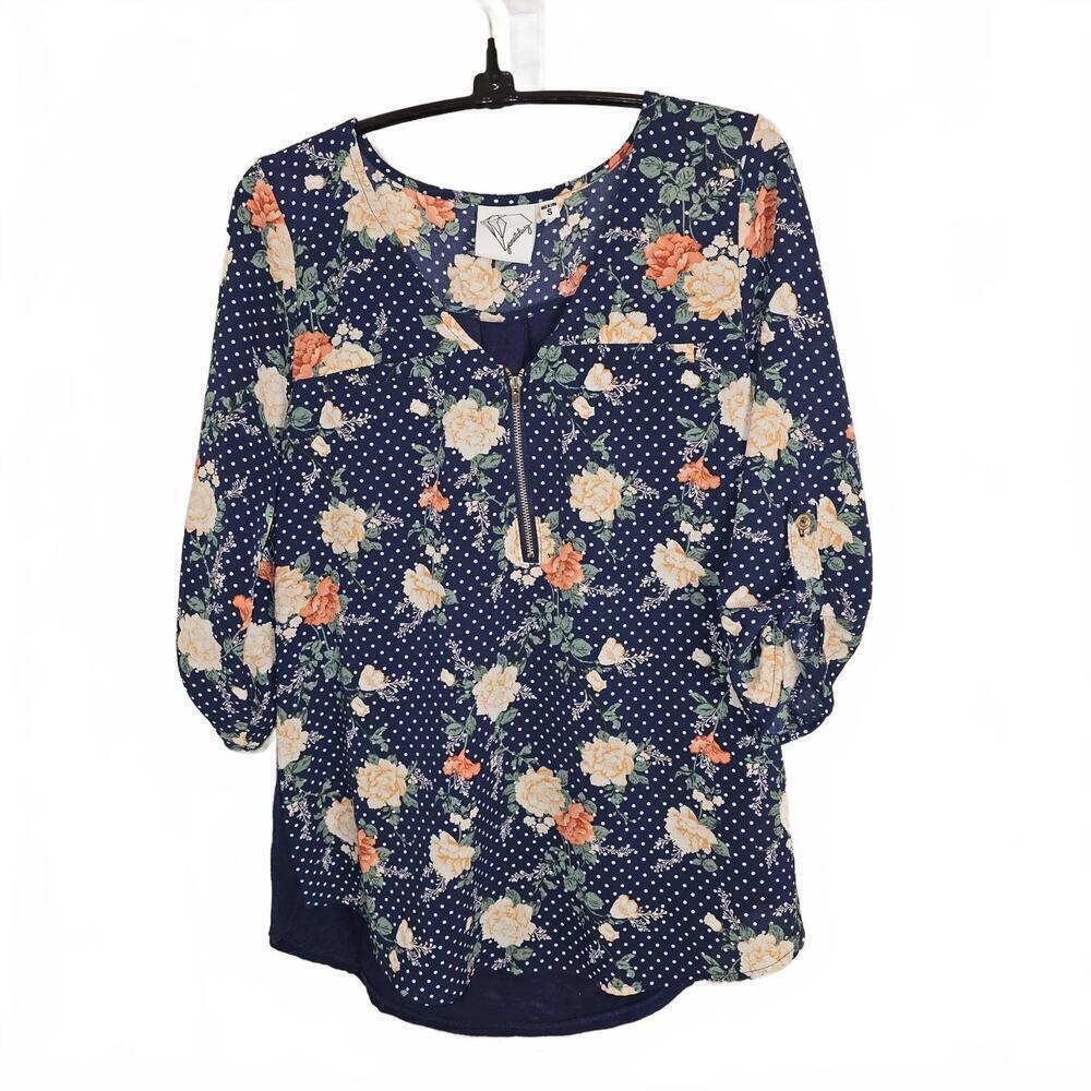 janetchung Floral and Polka Dot Women's Blouse Size Small